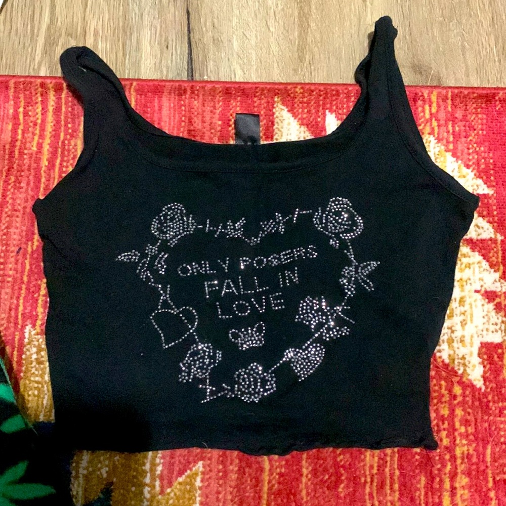 Black tank rhinestone top
